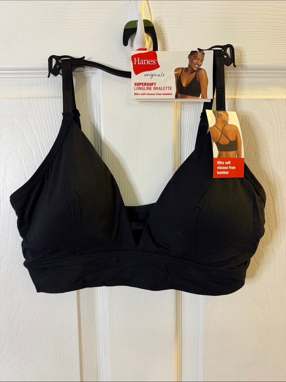 Hanes Black Supersoft Longline Bralette - Wireless Comfort